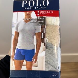 NIB Polo by Ralph Lauren 3-pack Men's V-Neck T-Shirts -Gray, White, beige size S